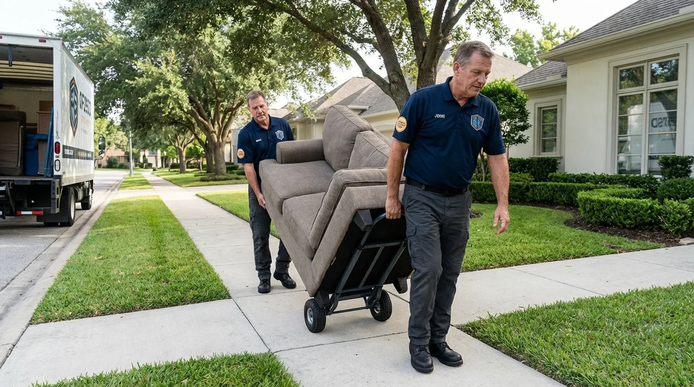 Local residential moving crew loading furniture in Sherwood, OH